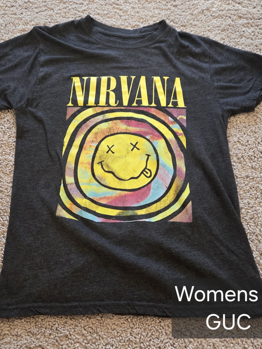 NIRVANA Short Sleeve Graphic Tee with Yellow Multicolor Smiley